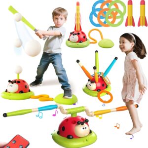 4 in 1 Musical Jump, Toss Ring Game, Baseball Toys and Stomping Launch Rocket Launcher for Kids Toys & Games with Remote, Indoor Outdoor Toys for Kids Ages 4-8 3-5 Baseball Party Favors Game Gift