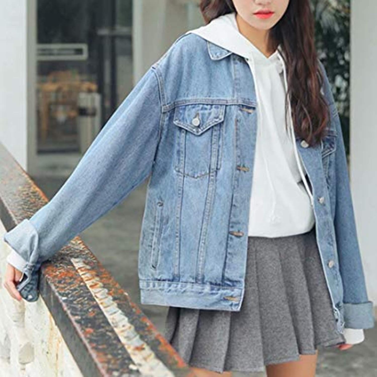Ankecity Women's Boyfriend Denim Jackets Long Sleeve Loose Jean Coats Oversize\u2026 - Image 2
