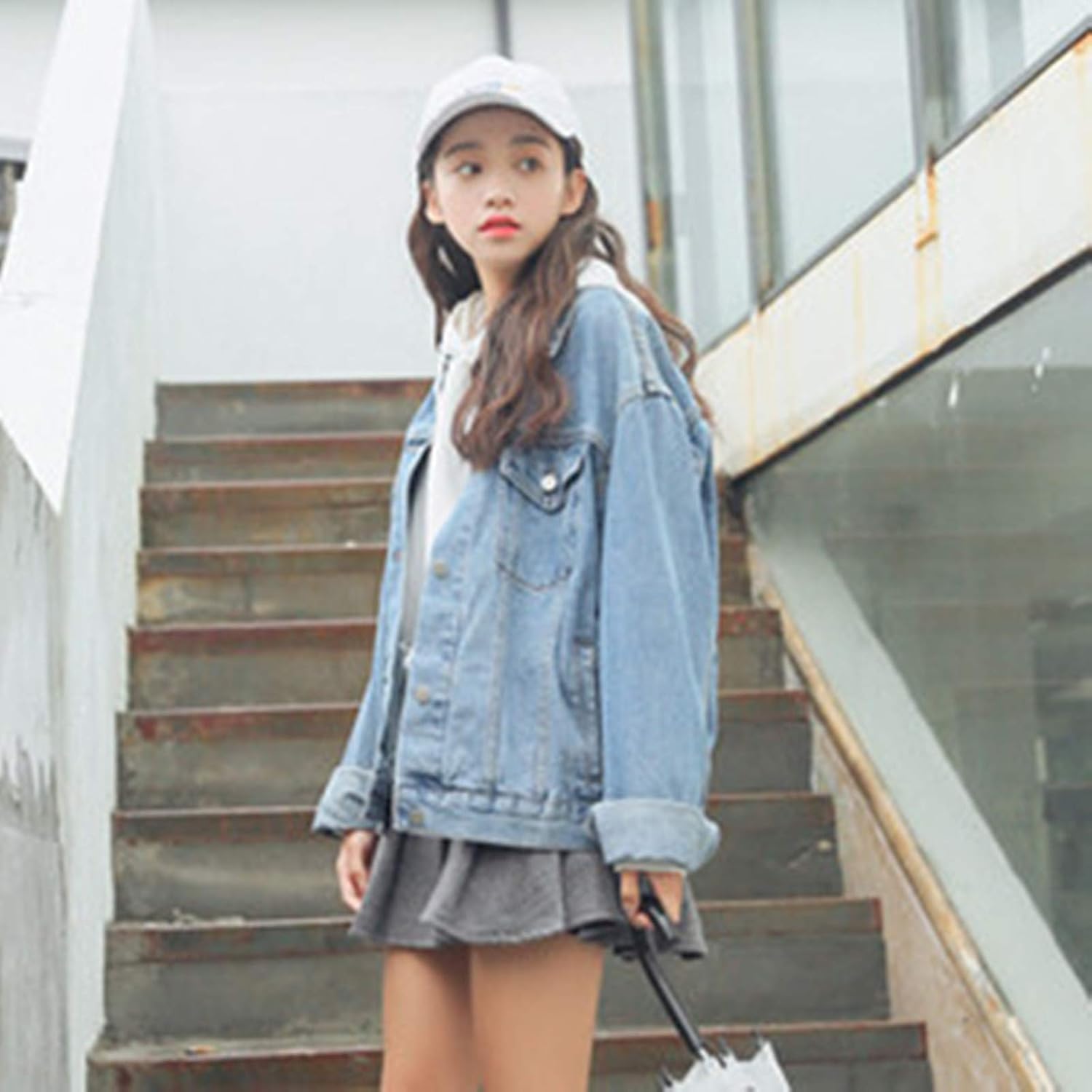 Ankecity Women's Boyfriend Denim Jackets Long Sleeve Loose Jean Coats Oversize\u2026 - Image 4
