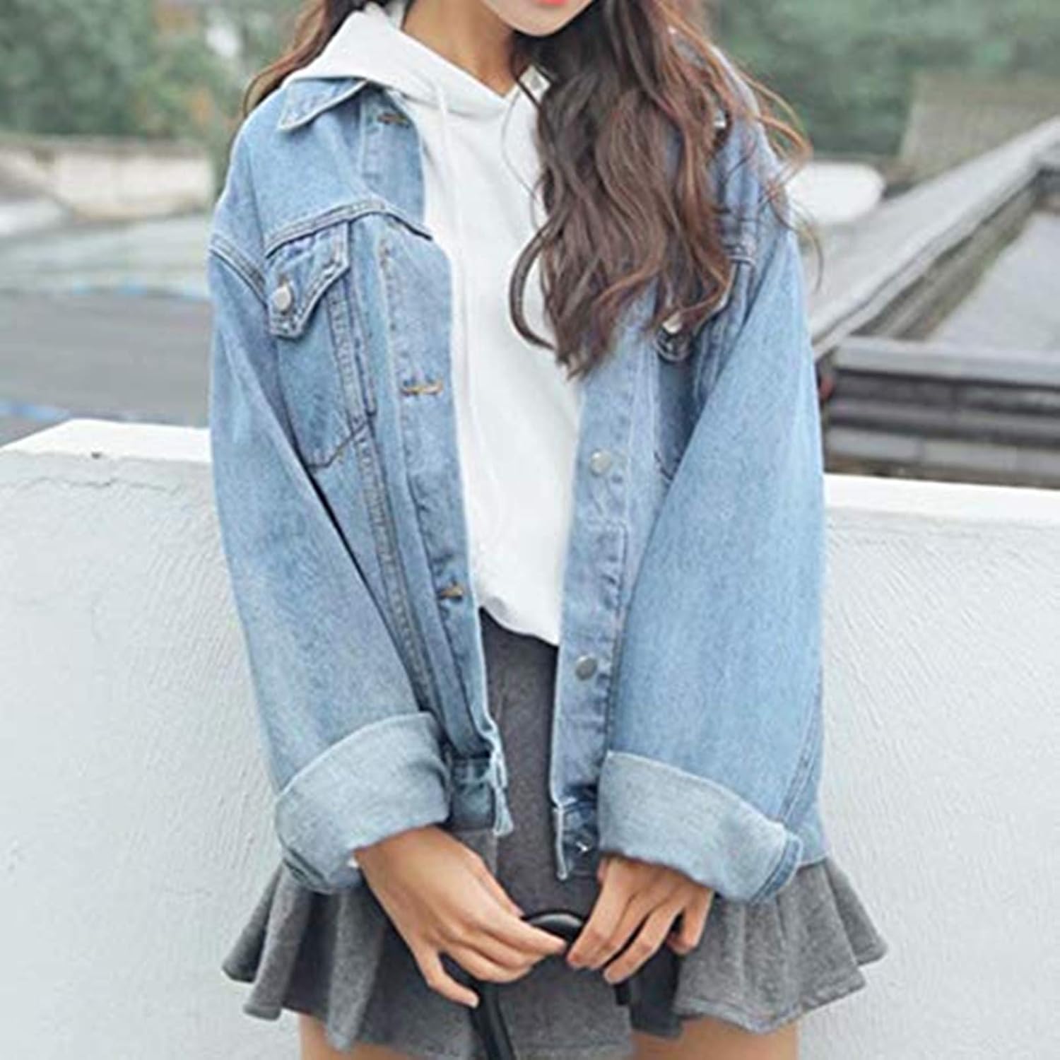 Ankecity Women's Boyfriend Denim Jackets Long Sleeve Loose Jean Coats Oversize\u2026 - Image 3