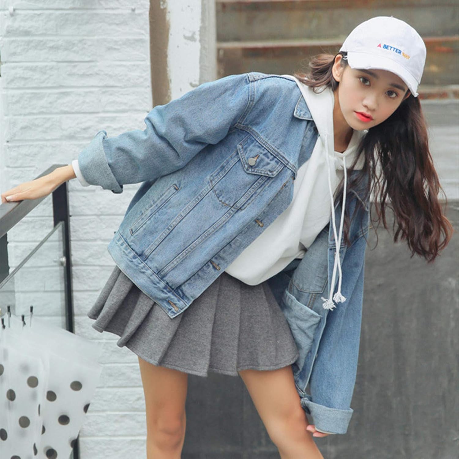 Ankecity Women's Boyfriend Denim Jackets Long Sleeve Loose Jean Coats Oversize\u2026 - Image 5