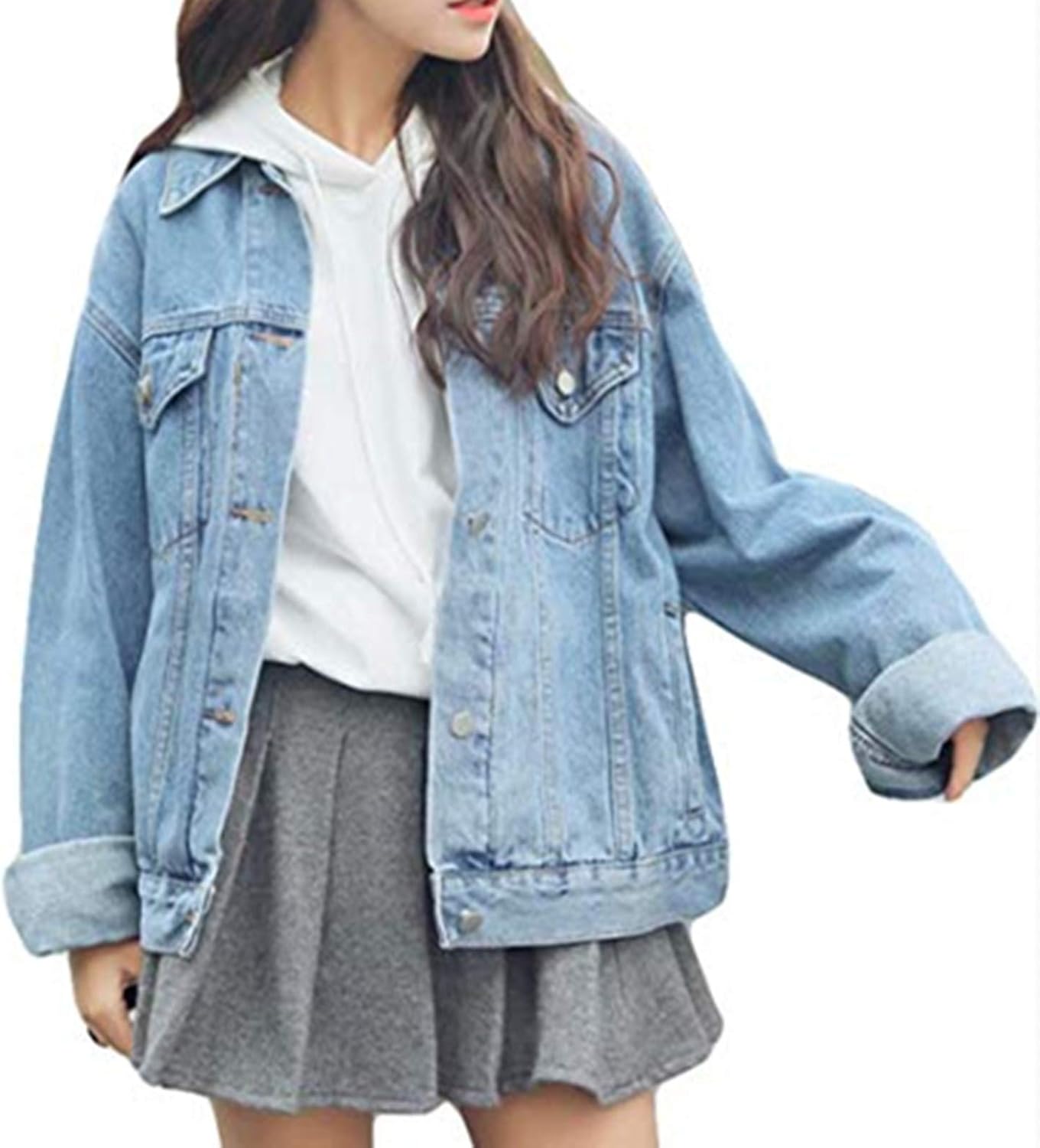 Ankecity Women's Boyfriend Denim Jackets Long Sleeve Loose Jean Coats Oversize\u2026