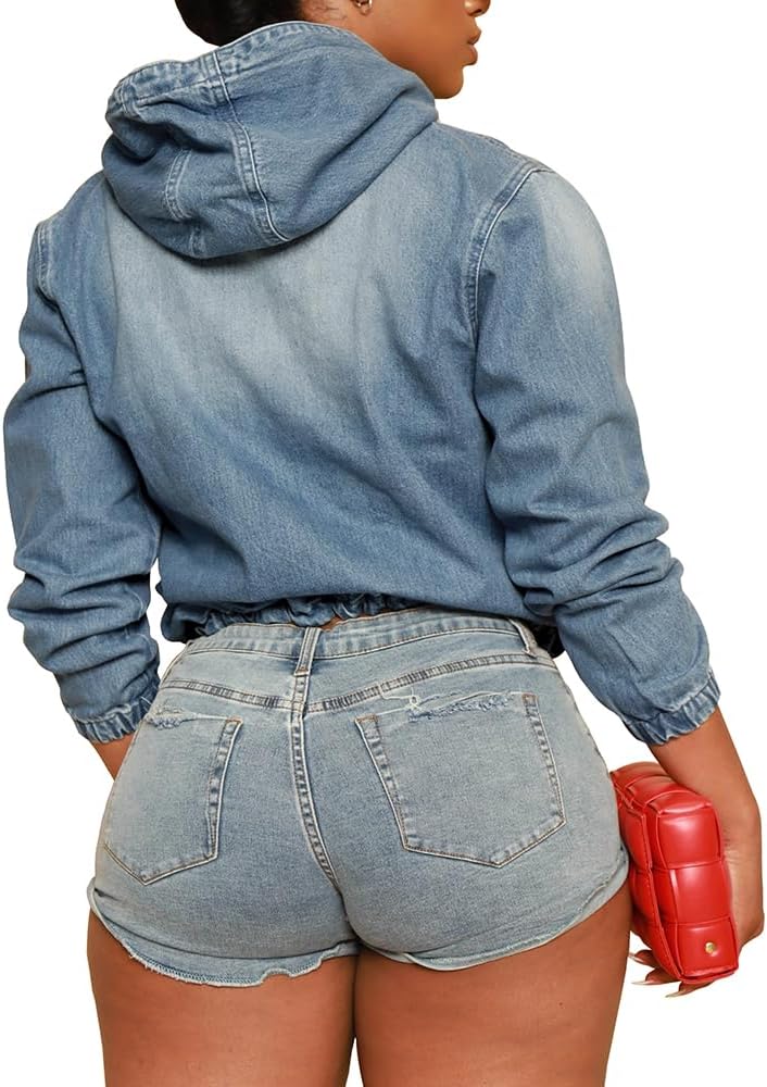 Aomice Women's Half Zip Denim Hoodie Pullover Jackets Jean Tops - Image 2