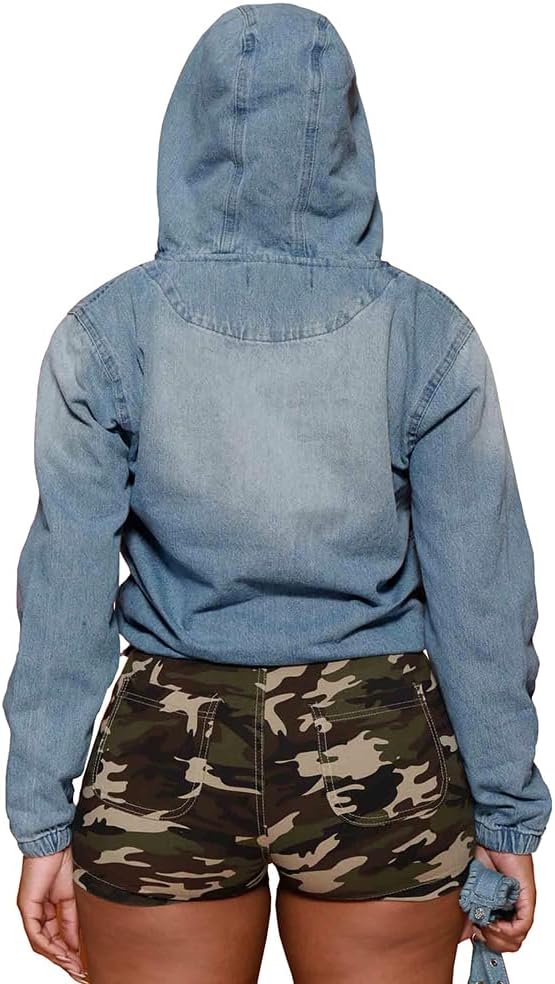 Aomice Women's Half Zip Denim Hoodie Pullover Jackets Jean Tops - Image 5