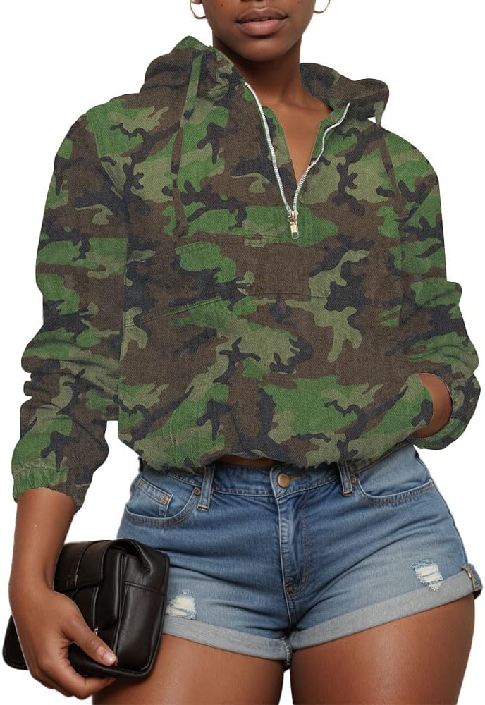 Aomice Women's Half Zip Denim Hoodie Pullover Jackets Jean Tops - Image 15