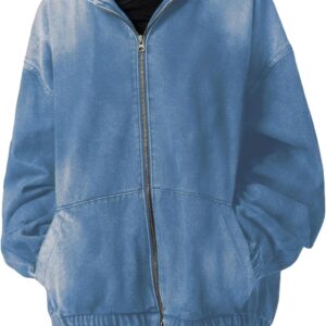 Aomice Women's Zip Up Denim Hoodie Sweatshirt Jean Jacket Coats with Pockets