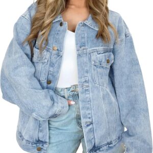 AUTOMET Womens Jean Jacket Denim Long Sleeve Oversized Button Down Shirts Trendy Coat Fall Fashion Winter Clothes Outfit