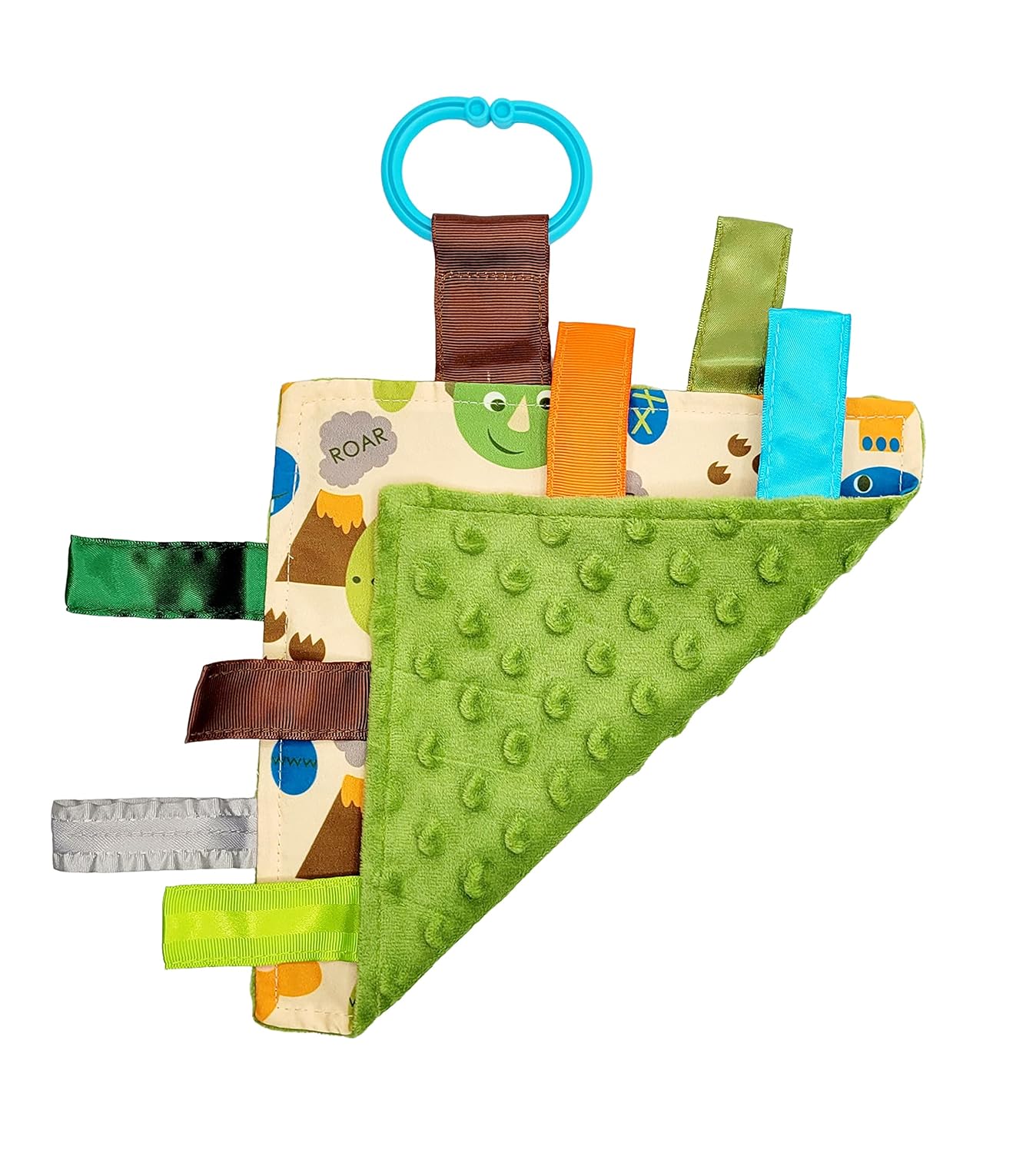 Baby Sensory Crinkle & Teething Square Lovey Toy with Closed Ribbon Tags for Increased Stimulation: 8"X8" (Dinosaurs) - Image 3