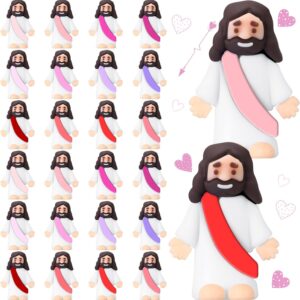 Bememo 25 Pcs Little Jesus Figures Original Design Mini Rubber Jesus Toys to Hide and Seek Religious Party Favors Sunday School Baptism Gifts (Dream Color)