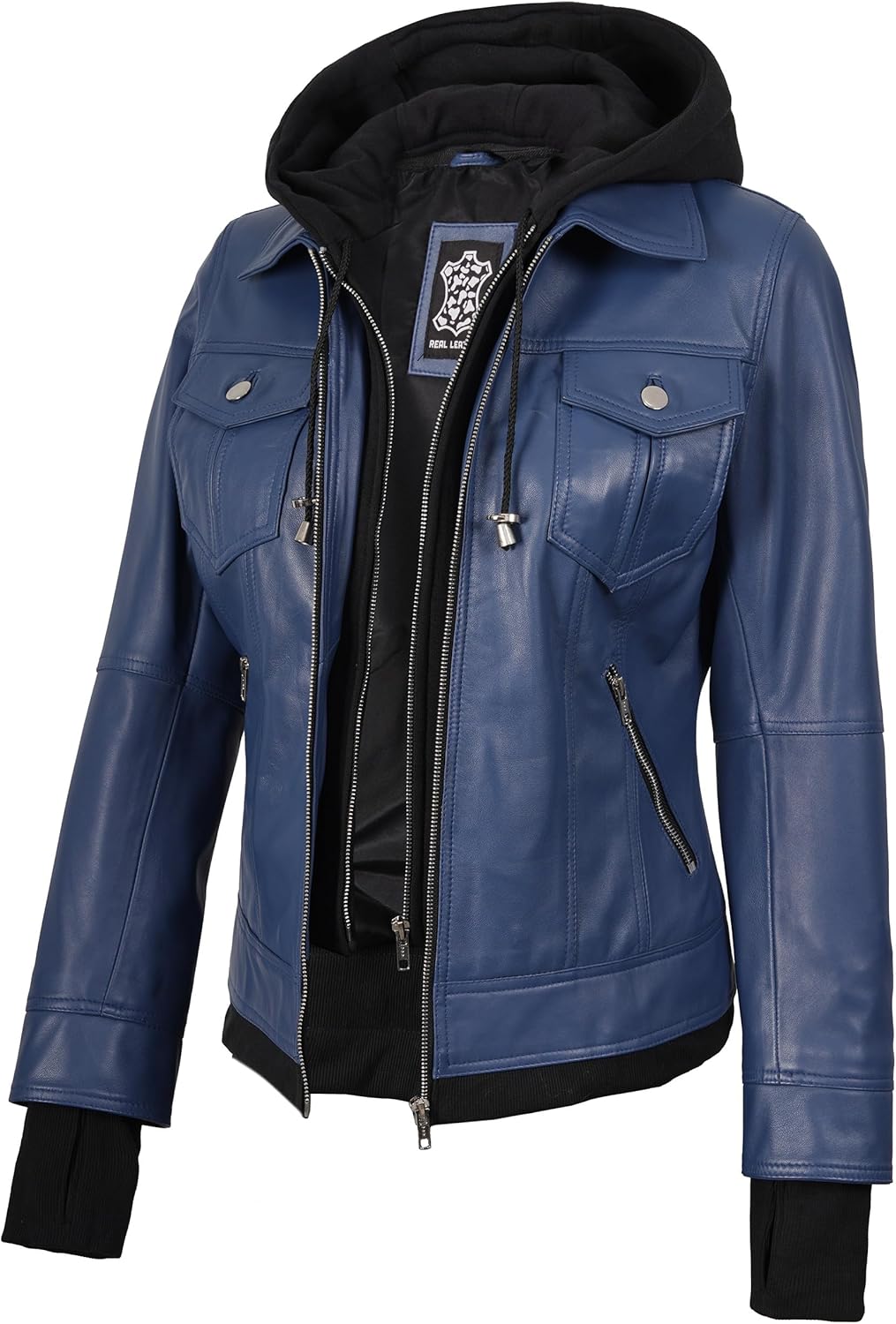 Blingsoul Leather Bomber Jacket Women - Real Lambskin Womens Leather Jackets with Removable Hood - Image 9