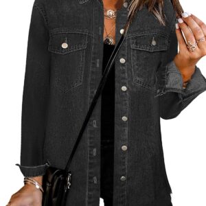 Bosmeer Women's Oversized Jean Jacket Casual Long Sleeve Denim Shirts Distressed Frayed Hem Denim Jackets Fall Outfits 2025
