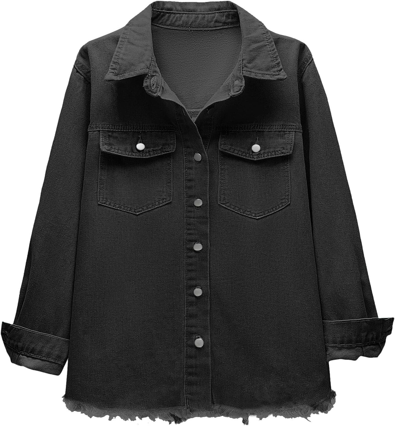 Bosmeer Women's Oversized Jean Jacket Casual Long Sleeve Denim Shirts Distressed Frayed Hem Denim Jackets Fall Outfits 2025 - Image 3