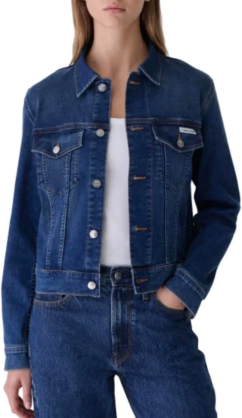 Calvin Klein Women's Long Sleeve Button Up Denim Classic Trucker Jacket