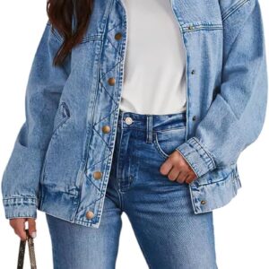 chouyatou Women's Warm Sherpa Collar Denim Jacket Faux Fur Collar Denim Coat Trucker Jacket