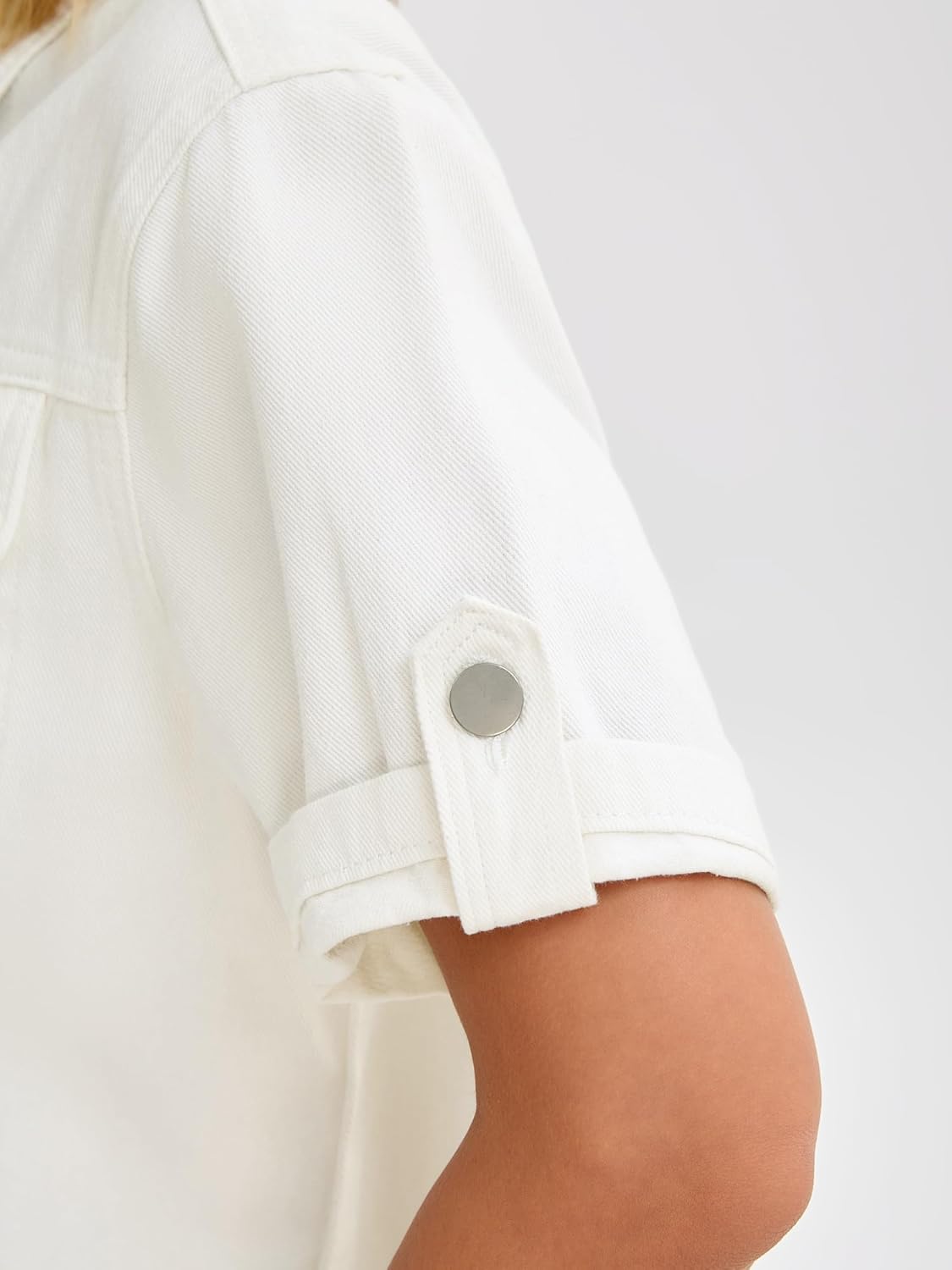 CIMUK Womens Short Sleeve Denim Jackets Collared Button Up Cropped Jean Jacket - Image 5