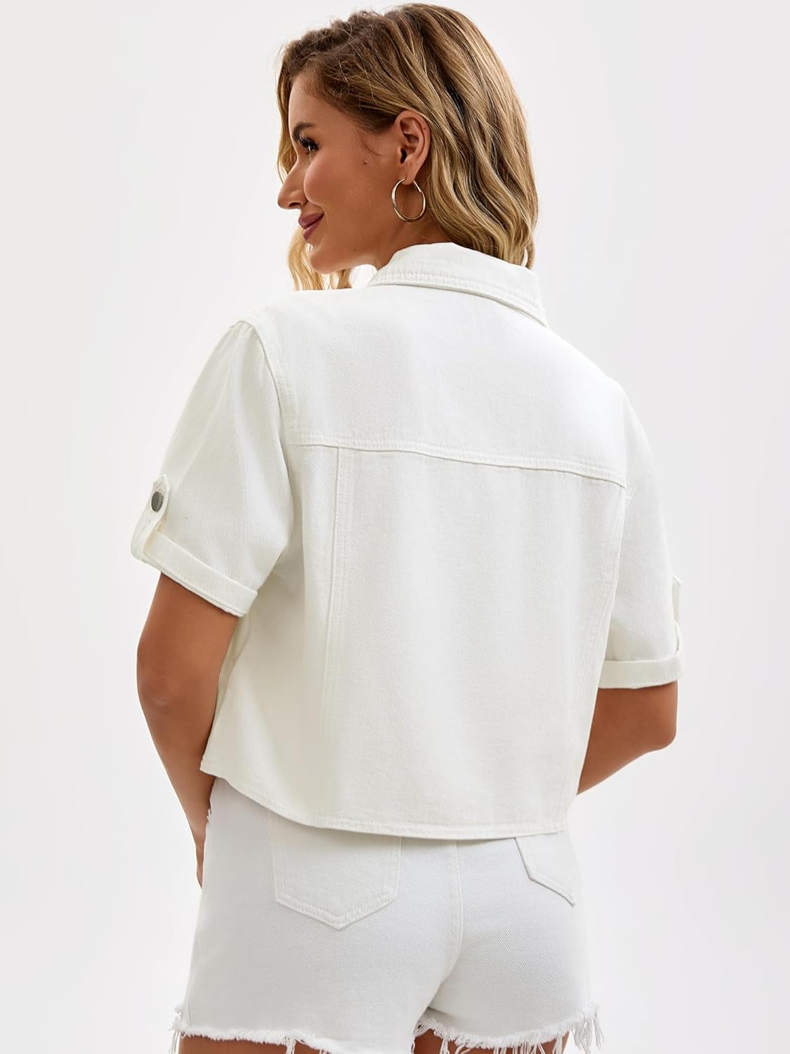 CIMUK Womens Short Sleeve Denim Jackets Collared Button Up Cropped Jean Jacket - Image 4