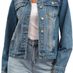 CIMUK Women's Washed Denim Jacket Vintage Casual Long Sleeve Distressed Jean Jackets for Fall
