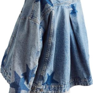 D-Sun Women Casual Denim Jacket Oversized Leopard Stars Printed Boyfriend Vintage Jean Jacket Coat with Pockets