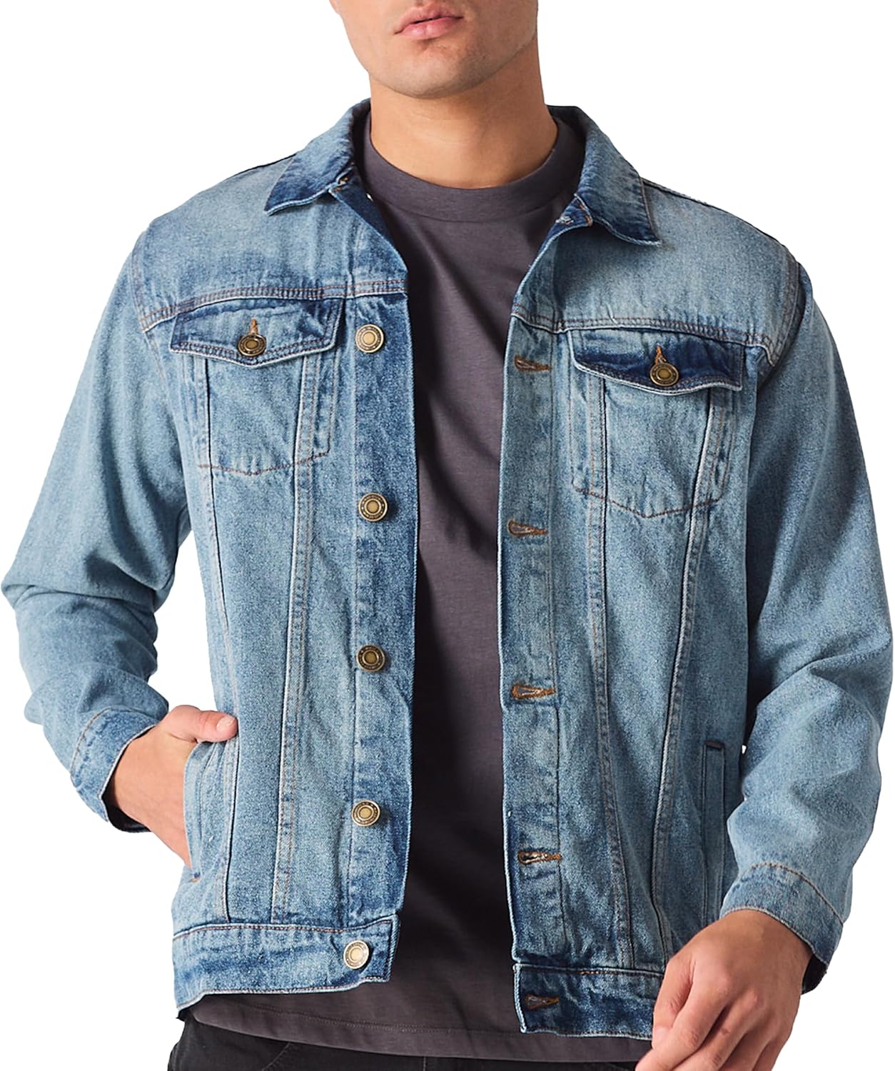 Denim Jacket Men - Casual Vintage Regular Fit Button Down Trucker Style \u2013 Mens Jean Jackets Stylish Everyday Outerwear - Image 6