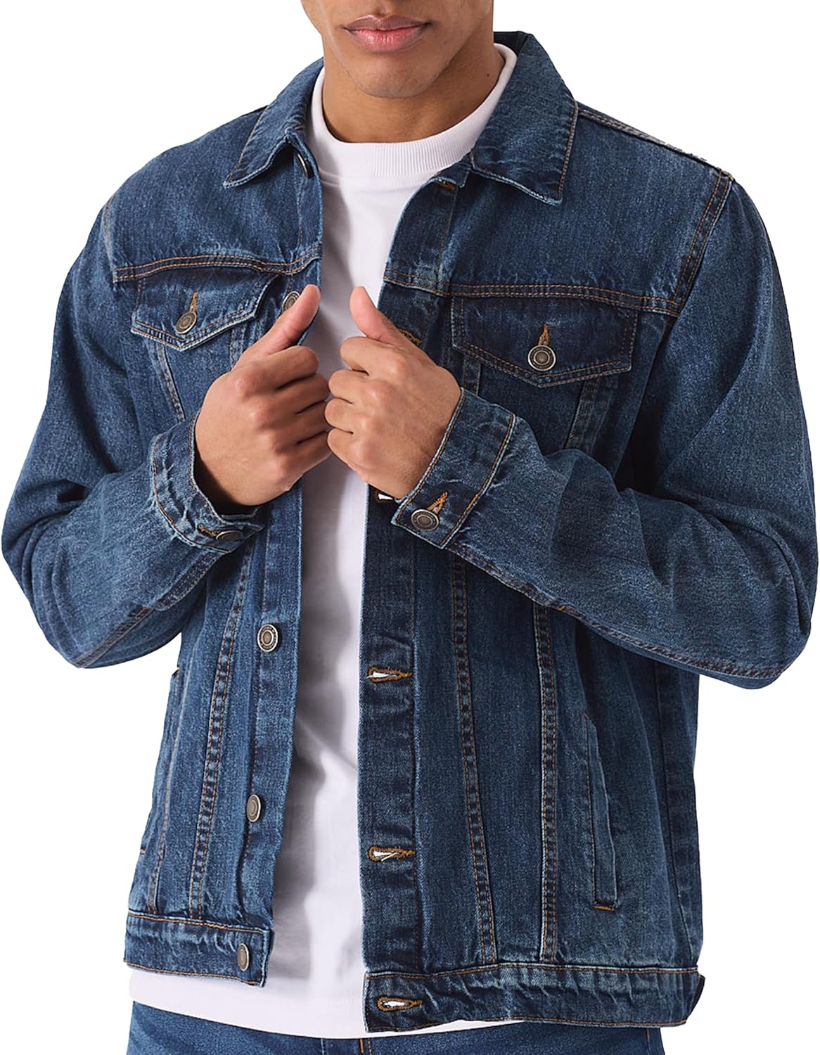Denim Jacket Men - Casual Vintage Regular Fit Button Down Trucker Style \u2013 Mens Jean Jackets Stylish Everyday Outerwear