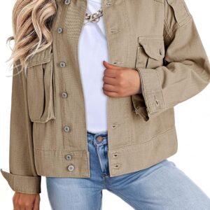 Dokotoo Women's Cargo Jean Jacket - Cropped Button Spring Fashion Coat for Women