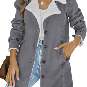 Dokotoo Womens Winter Warm Jean Jacket Stand Collar Wool Liner Sherpa Denim Coats Thicker Outerwear with Pockets