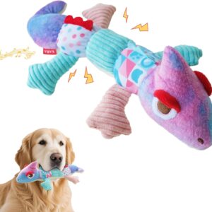 DSUMD Squeaky Dog Toys Stuffed Tear-Resistant Plush Chameleon Pet Toy Eliminates Boredom for Small Medium Breed, for Chewing and Playing Tug of War (Purple)