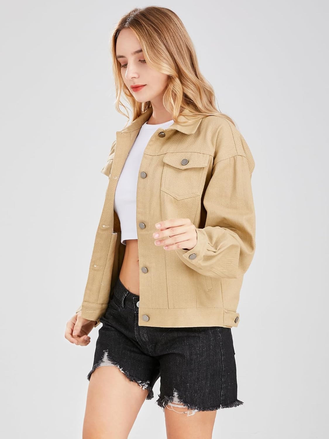 ebossy Women's Candy Color Denim Jacket Relaxed Fit Casual Jean Trucker Jacket - Image 4