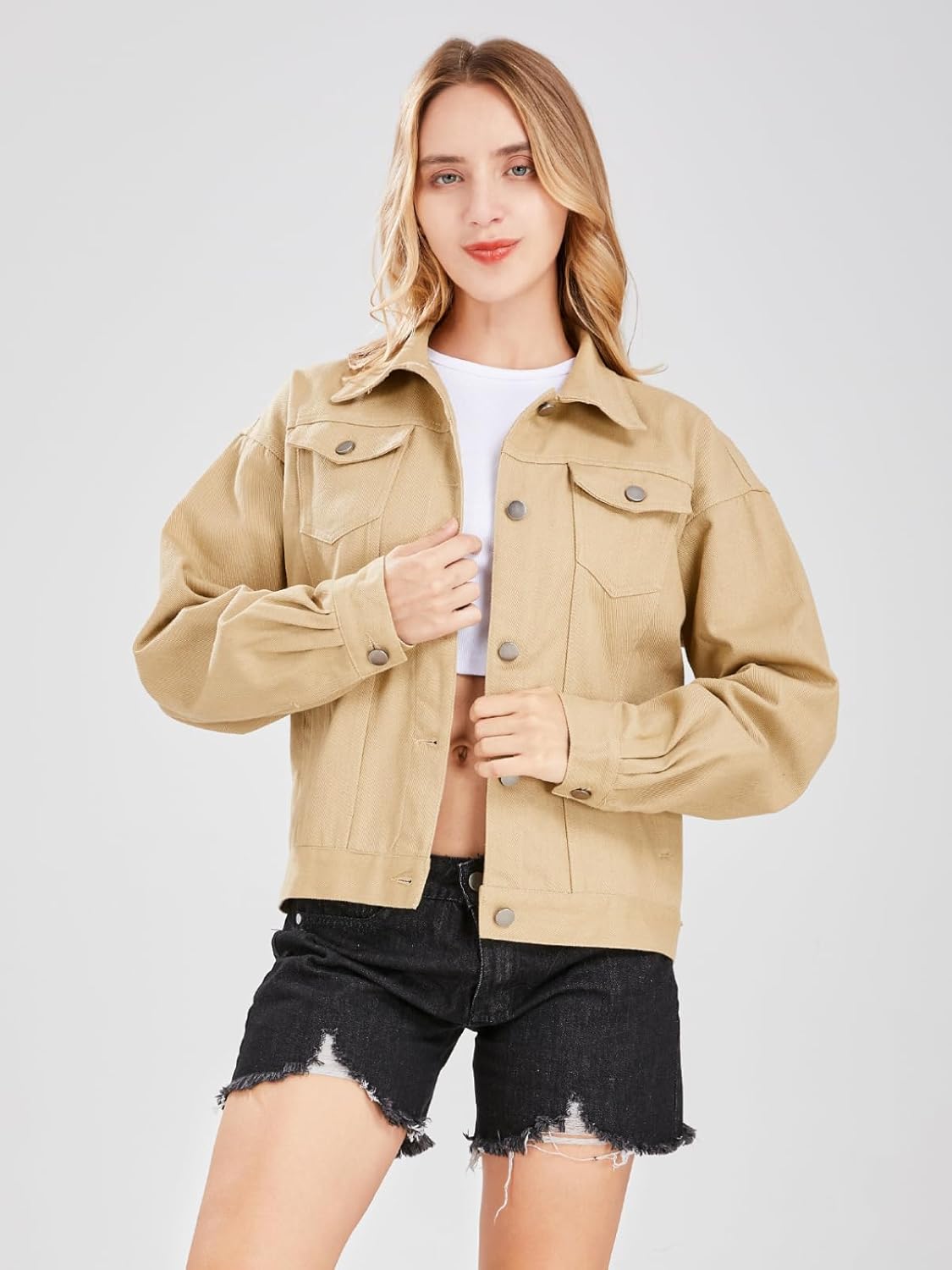 ebossy Women's Candy Color Denim Jacket Relaxed Fit Casual Jean Trucker Jacket - Image 2