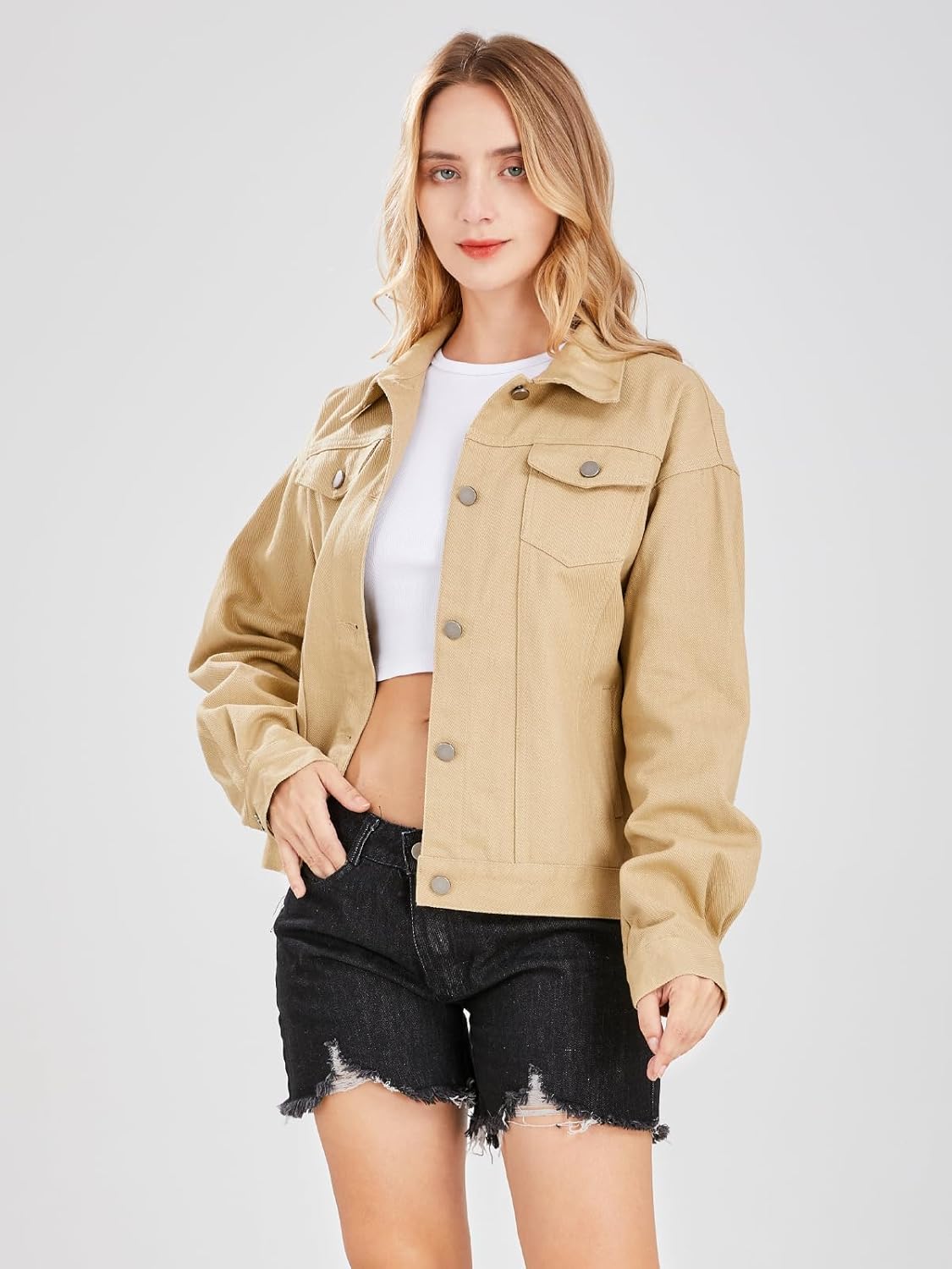 ebossy Women's Candy Color Denim Jacket Relaxed Fit Casual Jean Trucker Jacket - Image 3