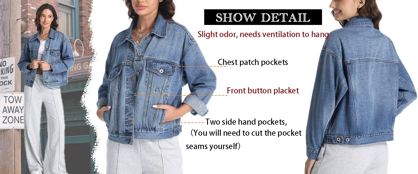 EG CHRIS G Women's Denim Jacket Loose Relaxed Fit with Pocket Trucker Jean Jacket Coats - Image 6