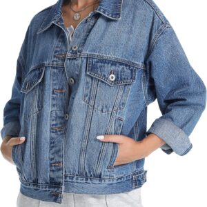 EG CHRIS G Women's Denim Jacket Loose Relaxed Fit with Pocket Trucker Jean Jacket Coats