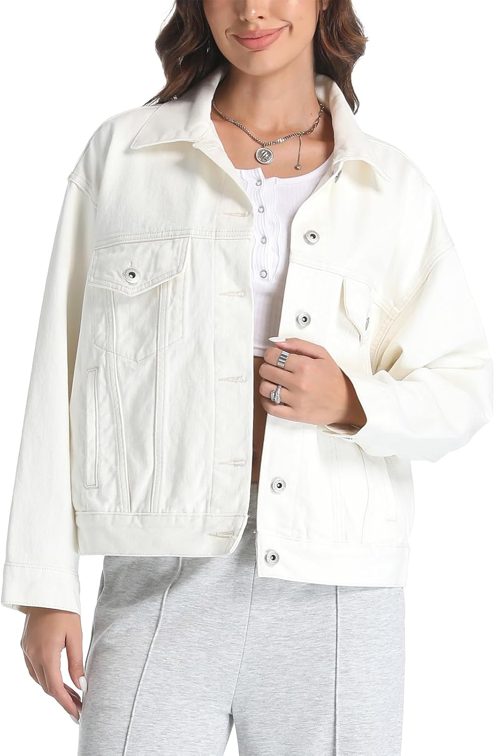 EG CHRIS G Women's Denim Jacket Loose Relaxed Fit with Pocket Trucker Jean Jacket Coats - Image 9