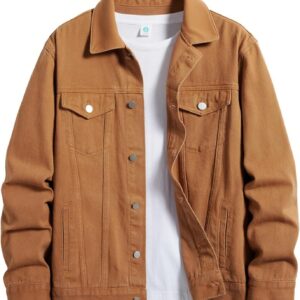 ESDVQ Men's Denim Jacket Vintage-Inspired Jean Jacket with Multiple Pockets - Cotton Blend, Machine Washable