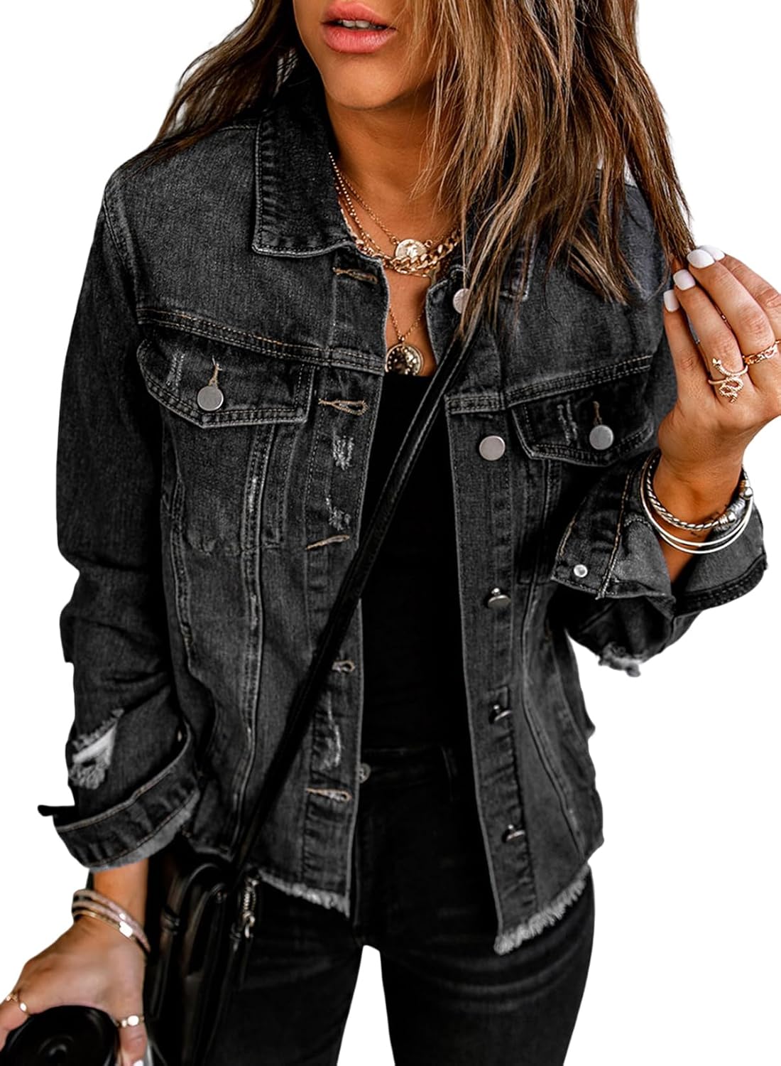 EVALESS Womens Boyfriend Washed Crop Denim Jean Jacket Coat - Image 11
