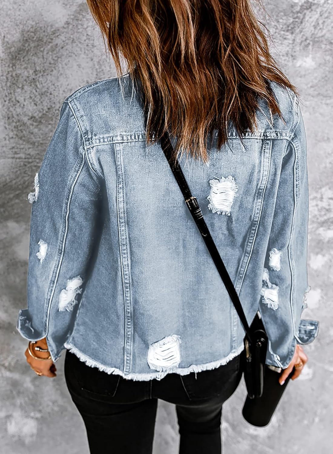 EVALESS Womens Boyfriend Washed Crop Denim Jean Jacket Coat - Image 2