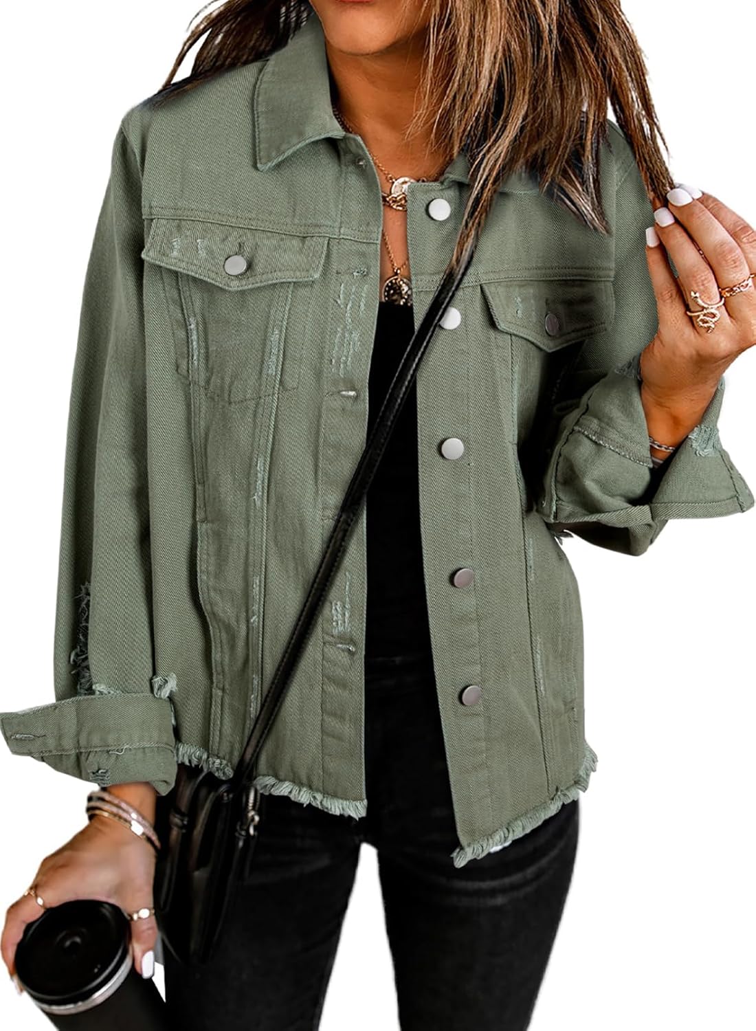 EVALESS Womens Boyfriend Washed Crop Denim Jean Jacket Coat - Image 7