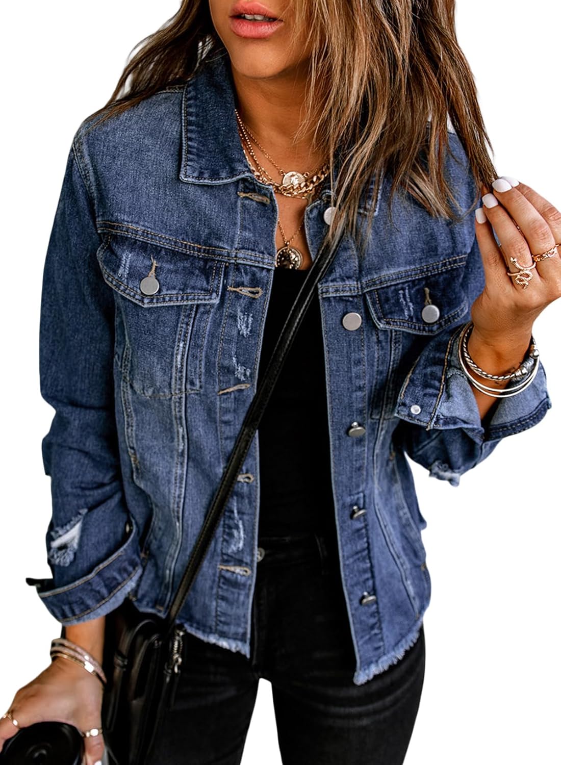 EVALESS Womens Boyfriend Washed Crop Denim Jean Jacket Coat - Image 14