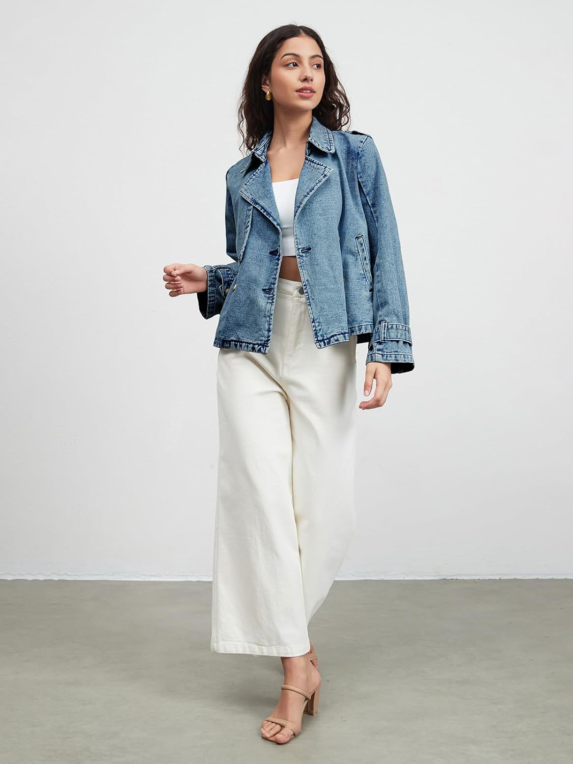 EZAPINE Denim Jacket for Women Lapel Double Breasted Oversized Jean Jacket Fall Casual Trendy Trench Coat with Pockets - Image 2