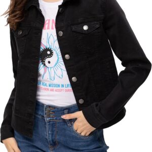 FASHIONSPARK Women's Basic Button Down Denim Jacket, Casual Long Sleeve Fitted Jean Jacket with Pockets