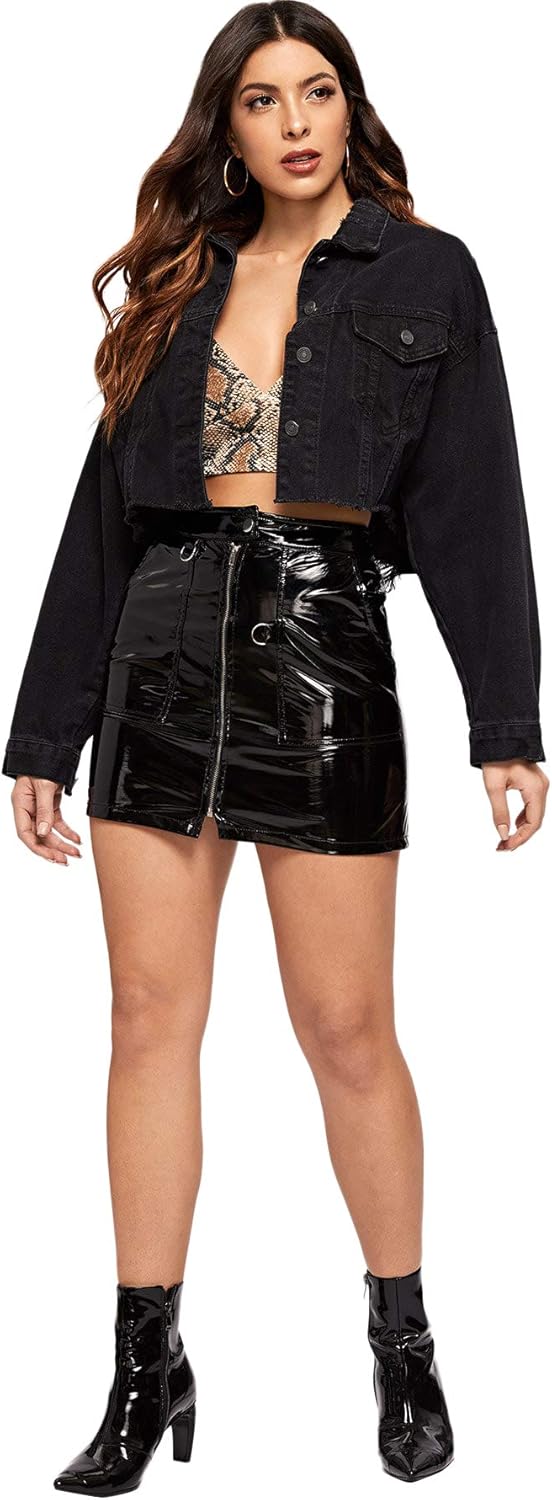 Floerns Women's Casual Drop Shoulder Ripped Crop Denim Jean Jacket - Image 5