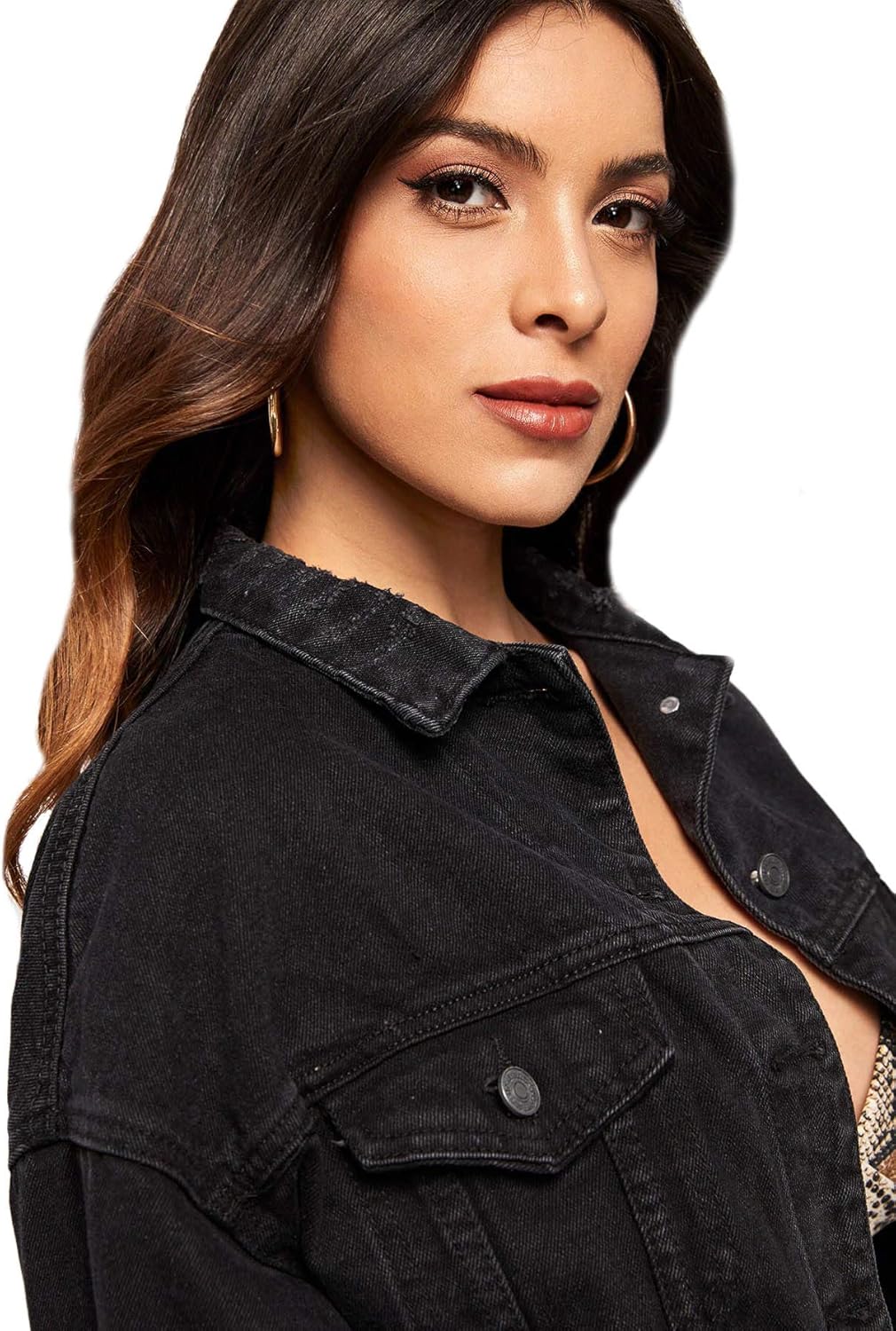 Floerns Women's Casual Drop Shoulder Ripped Crop Denim Jean Jacket - Image 3