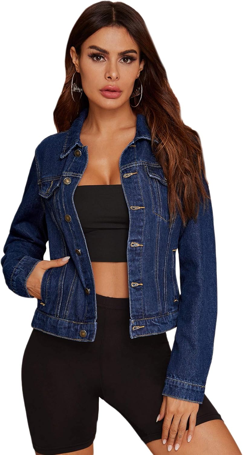 Floerns Women's Casual Drop Shoulder Ripped Crop Denim Jean Jacket - Image 8