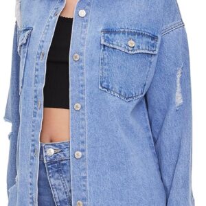 Forever 21 Women's Denim Distressed Shacket