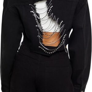 Forever 21 Women's Rhinestone Chain Denim Jacket