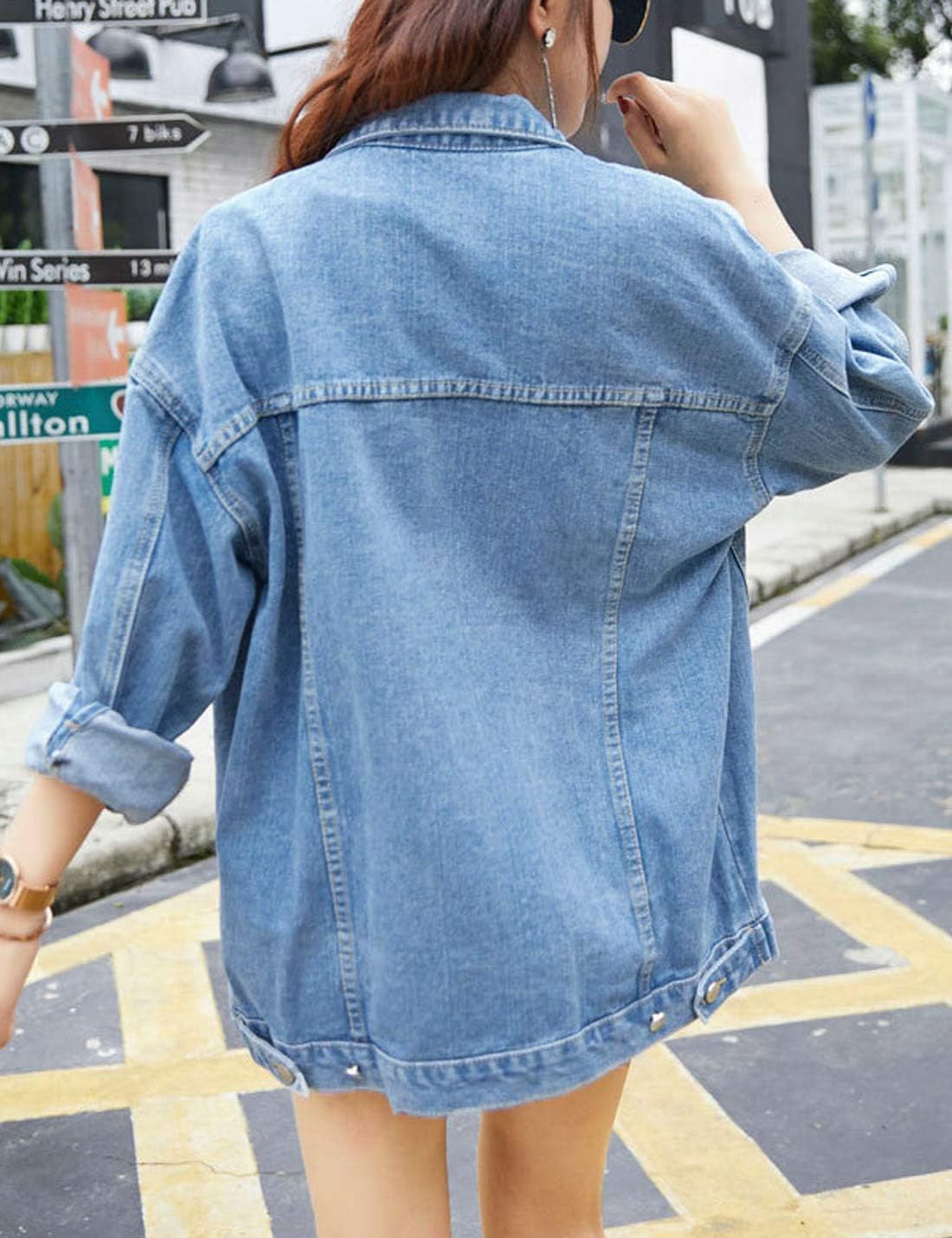 Gozoloma Women's Casual Loose Oversized Denim Jacket Long Sleeved Button Jean Jacket Coat Tops - Image 7