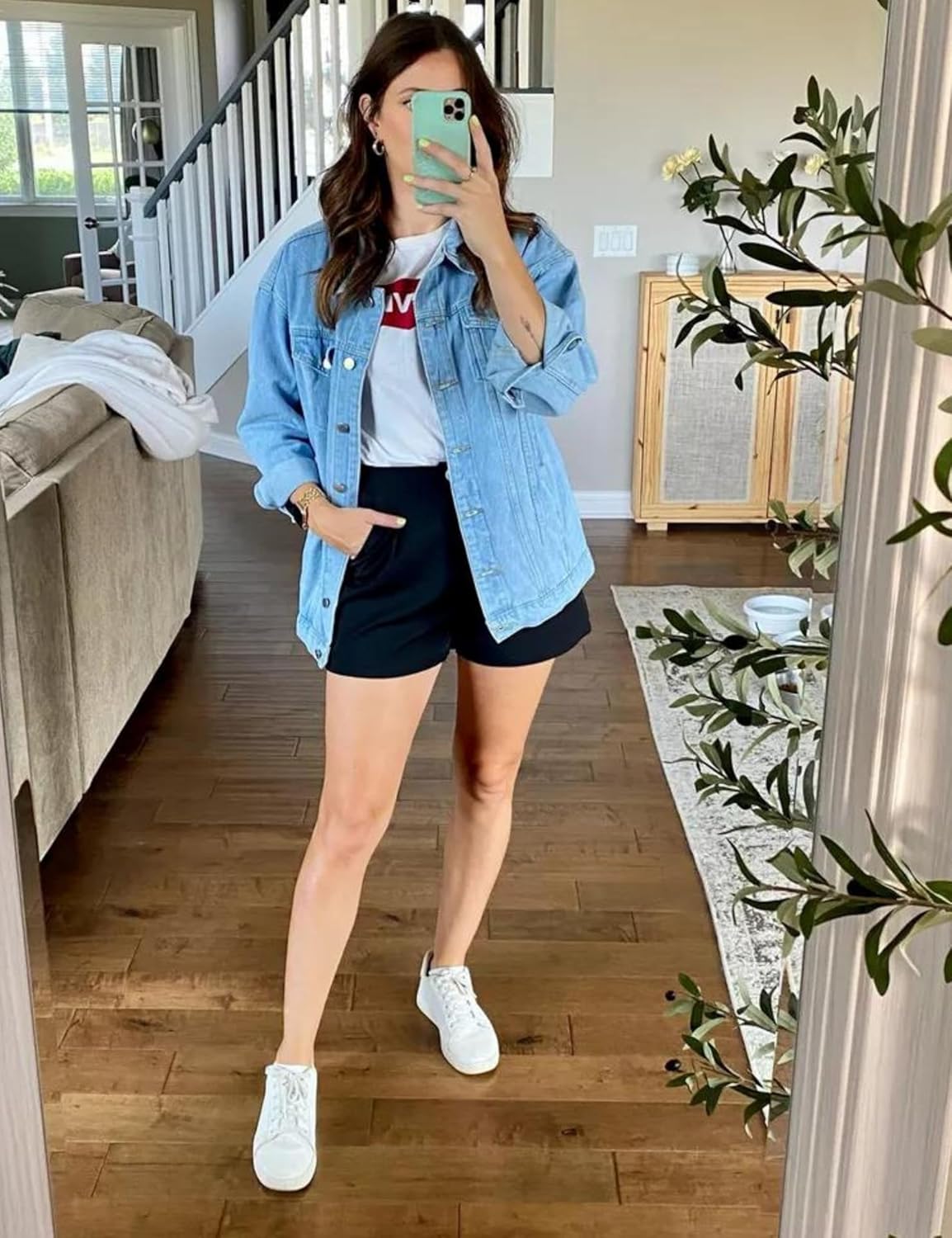 Gozoloma Women's Casual Loose Oversized Denim Jacket Long Sleeved Button Jean Jacket Coat Tops - Image 2