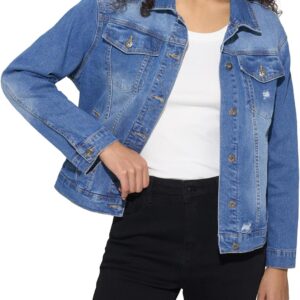 HISEA Denim Jacket for Women, Womens Jean Jackets with Long Sleeves, Women's Basic Trucker Coat with Snap for Fall, Black