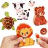 HUZU Animal Snap Wooden Building Blocks \u2013 Fun & Educational Puzzle Toy for Kids Aged 3-8, Features Cow, Bear, Lion and Turtle, Matching Game with Interchangeable Animal Faces & Emotions