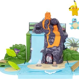 Jazwares Pokémon Carry ‘N’ Go Volcano Playset with 4 Included 2-inch, Pikachu, Charmander, Bulbasaur, and Squirtle - Bring Everywhere - Playsets for Kids and Pokémon Fans - Amazon Exclusive